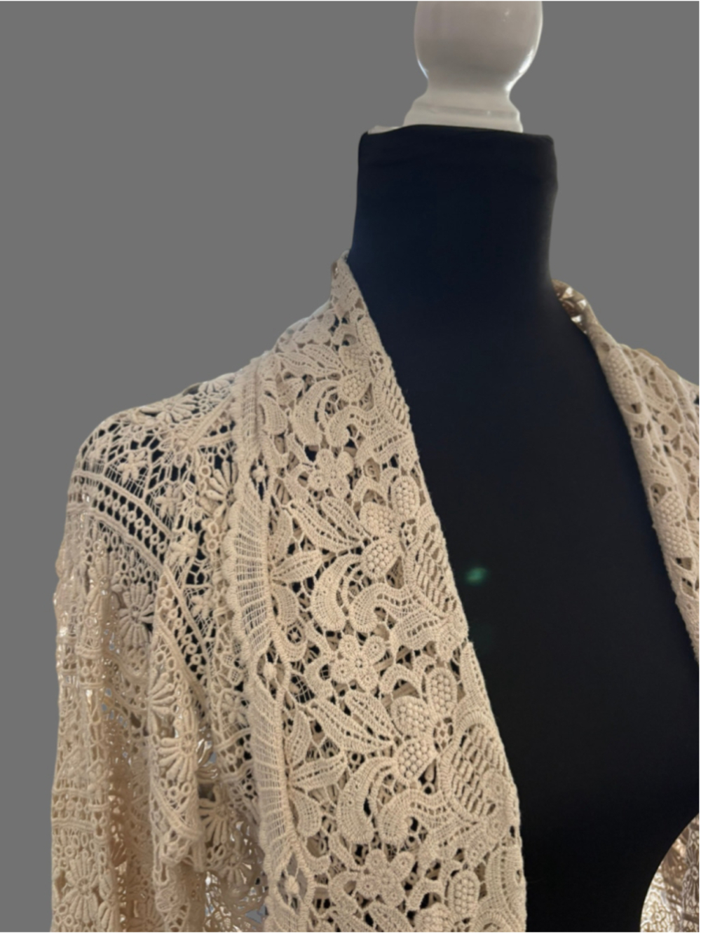 Vintage 90s Johnny Was Cream Floral Lace Duster Cardigan S - Picture 9 of 12